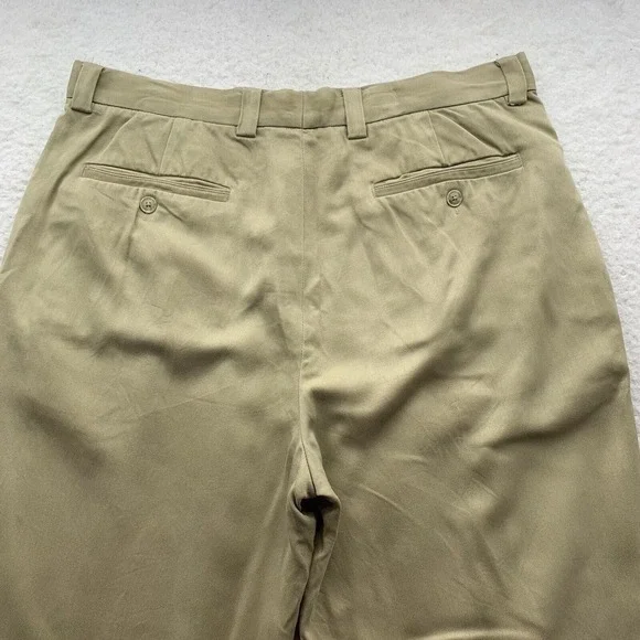 Tommy Bahama Silk Pants Mens 35x31 (Tag 35x34) Trouser Hemmed Pleated Tan‎ Dad - Picture 7 of 15